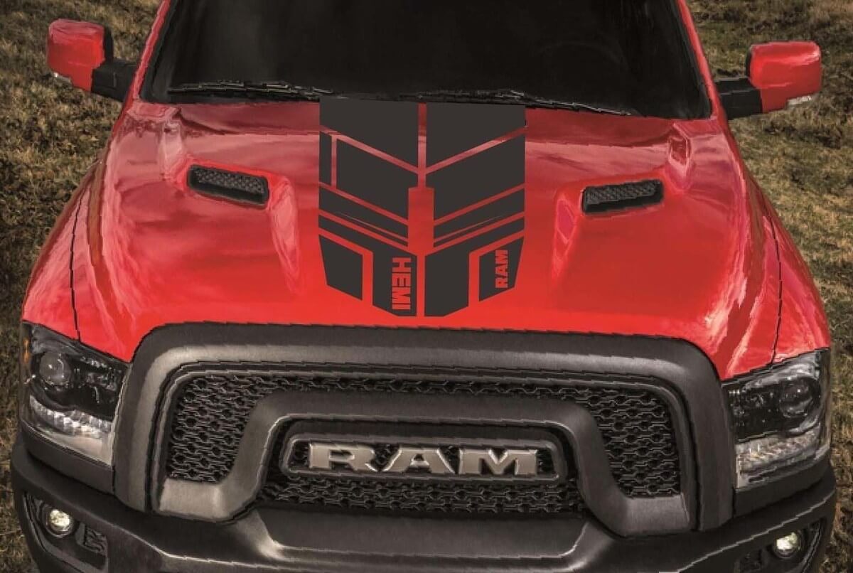 DODGE RAM 1500 HOOD enkele strepen vinyl sticker stickers op maat hemi