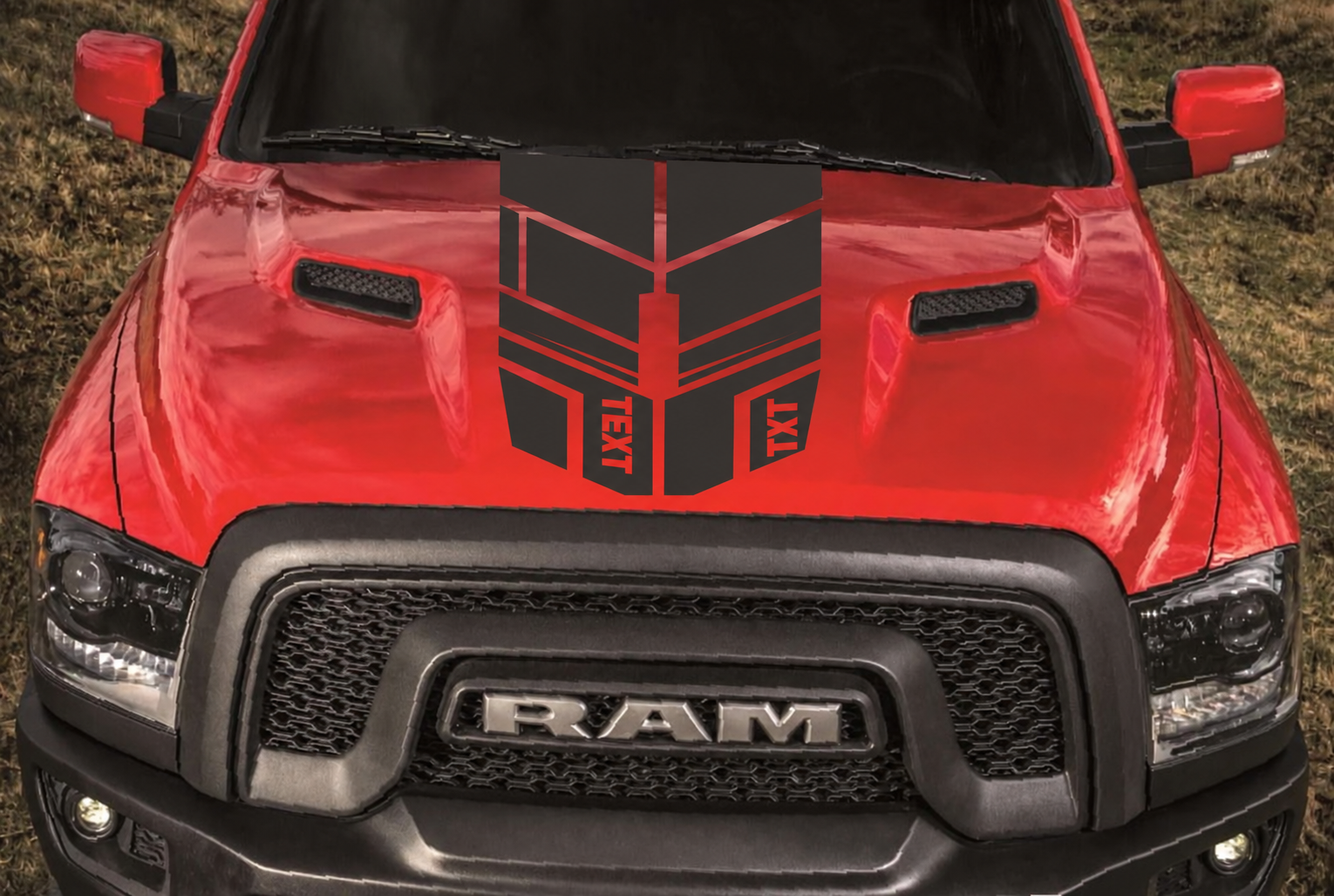 TEXT TXT Gesegmenteerde Rally Stripe Motorkap Vinyl Decal Sticker voor Dodge Ram 1500 2500 2009-2017
