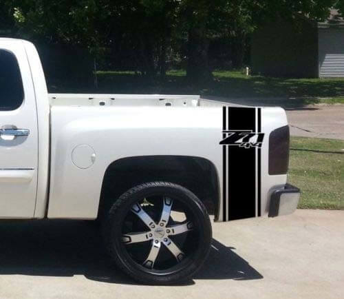Aangepaste vrachtwagen Chevrolet Z71 4x4 bed streep sticker sticker set van (2) voor Chevy pick-up 2024
