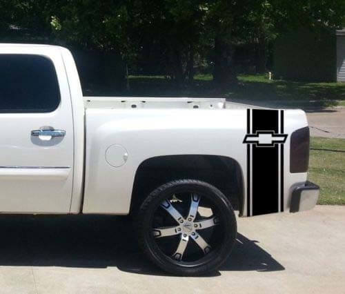 Aangepaste Truck Chevrolet Bow Tie Bed Stripe Sticker Decal Set van (2) voor Chevy Pickup 2024
