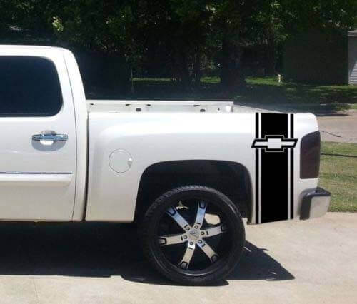 Custom Truck Chevrolet Logo Bow Tie Bed Stripe Sticker Decal Set van 2 voor Chevy Pickup