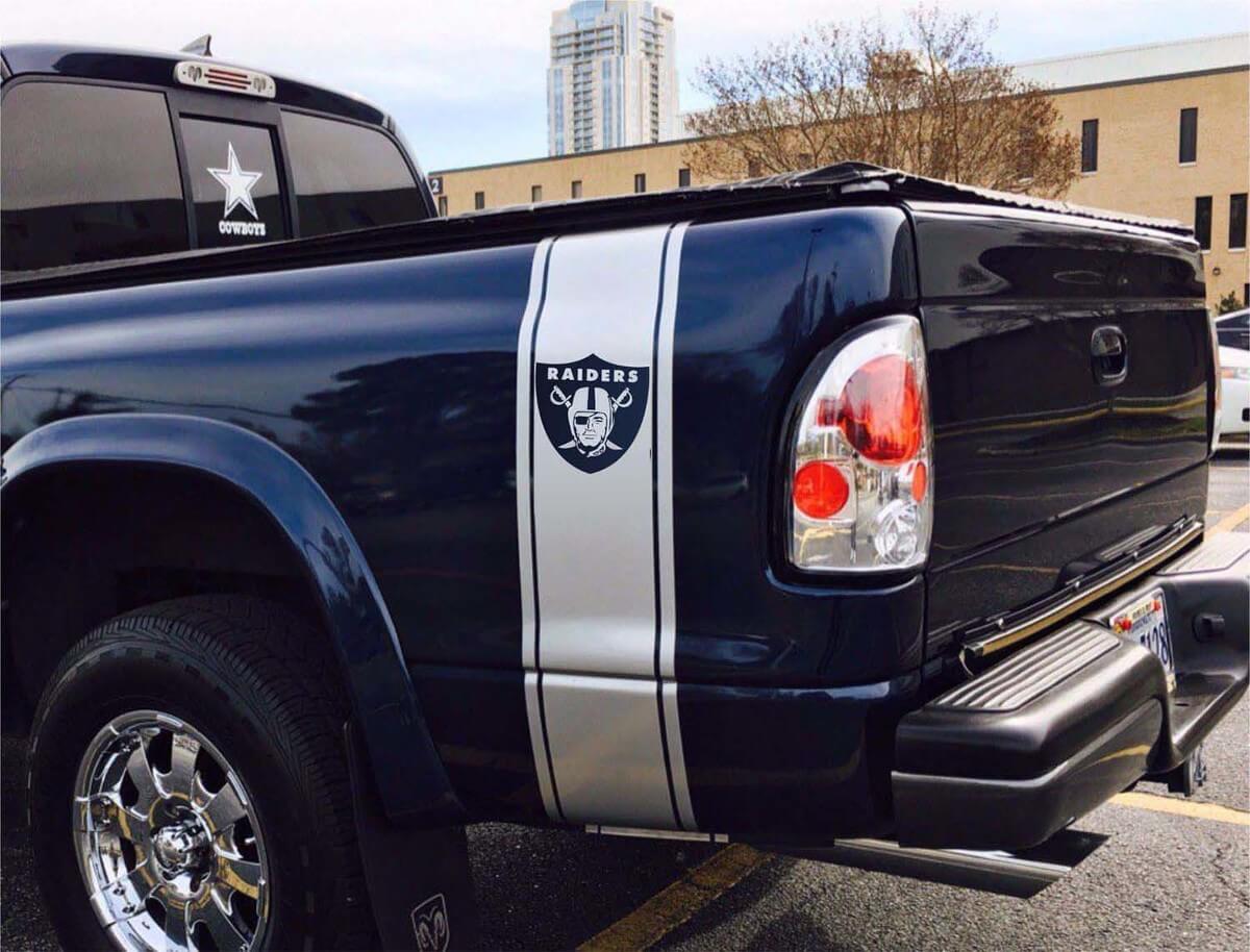 Raiders stijl achterste zijstrips vinyl decal kit voor Dodge Ram