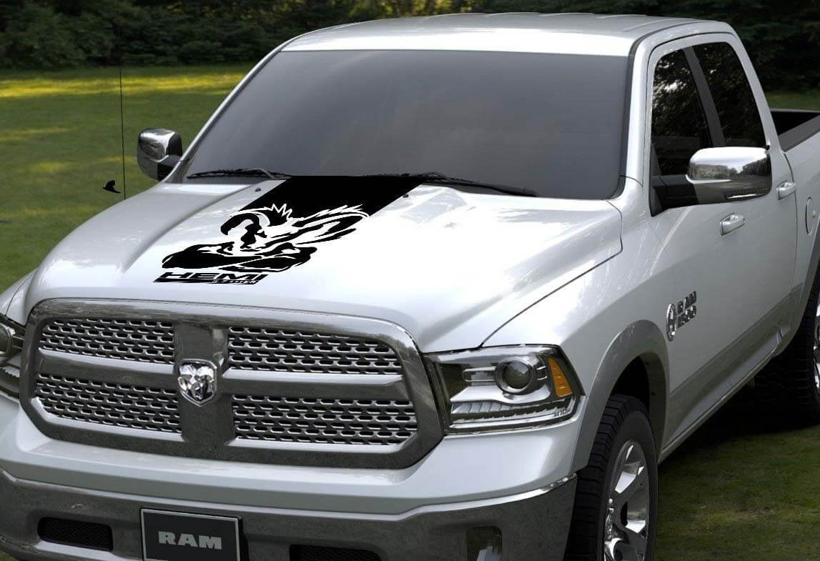 Hemi stijl motorkapstreep vinyl sticker voor Dodge Ram 1500