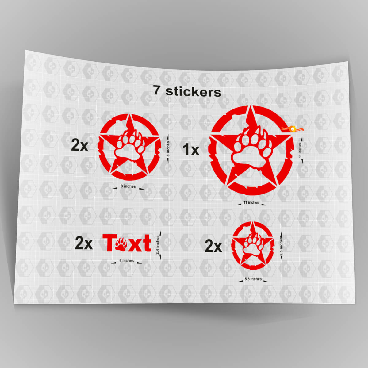 7x Jeep Bear Claw STAR Decal stickers motorkap deurspatbord TJ JK CJ YJ JL rubicon