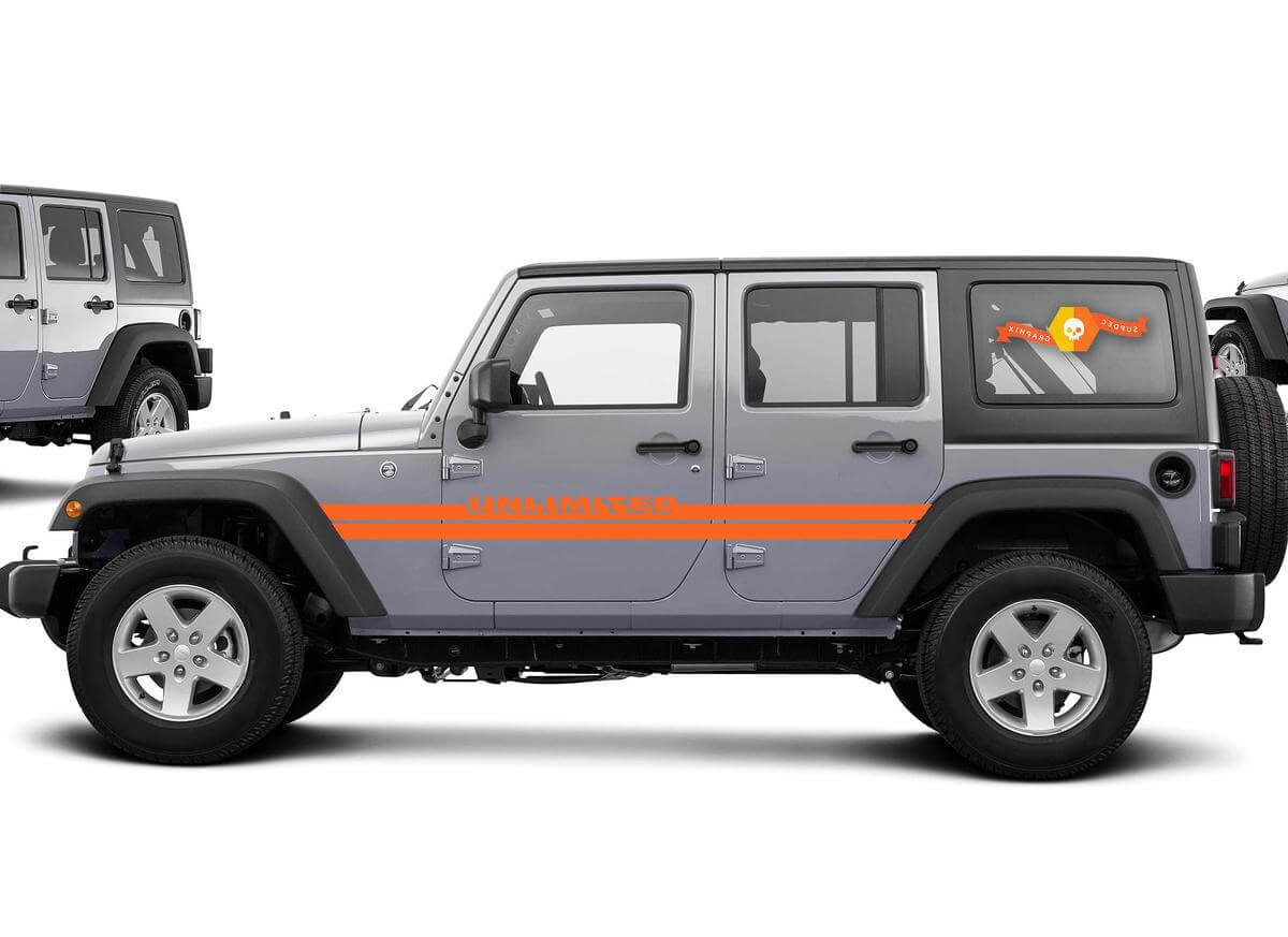 Onbeperkte Lettering Dubbele Strepen Zij Vinyl Decal Sticker voor Jeep Wrangler