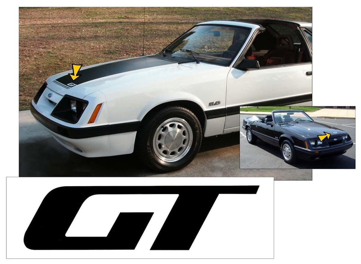 1985-86 Musclecarmodel - GT HOOD Sticker sticker - EEN sticker sticker - FABRIEKGROOTTE
