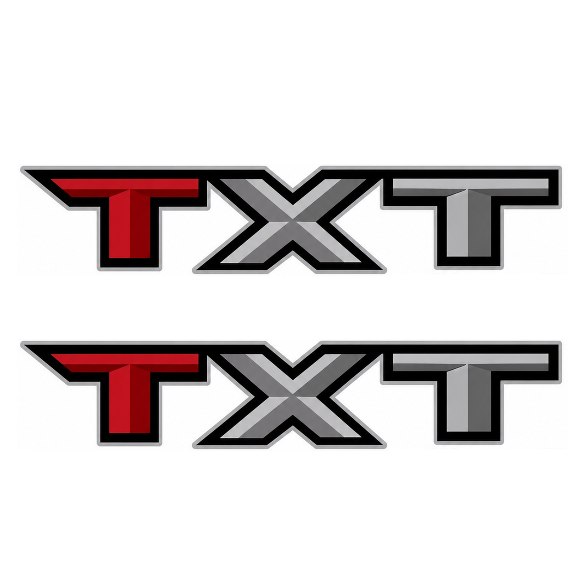 TXT Rood en Zilver Afgeschuinde Bedrand Vinyl Decal Set voor Musclecar truck XLT 2018