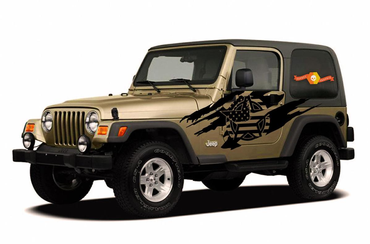 Verweerde Leger Ster USA Ster Zijvinylsticker voor Jeep Wrangler 1997-2006