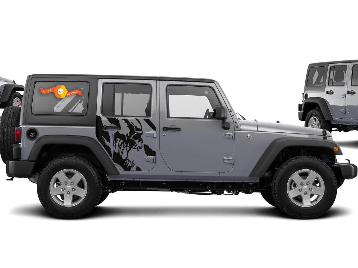 Scream Skull Zijkant Vinyl Decal Kit voor Jeep Wrangler 4-Deurs 2007-2016