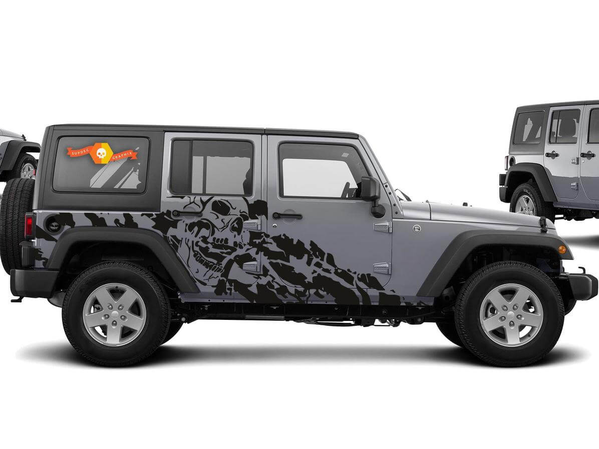Nightmare Skull Zijkant Vinyl Decal Kit voor Jeep Wrangler 4-Deurs 2007-2016