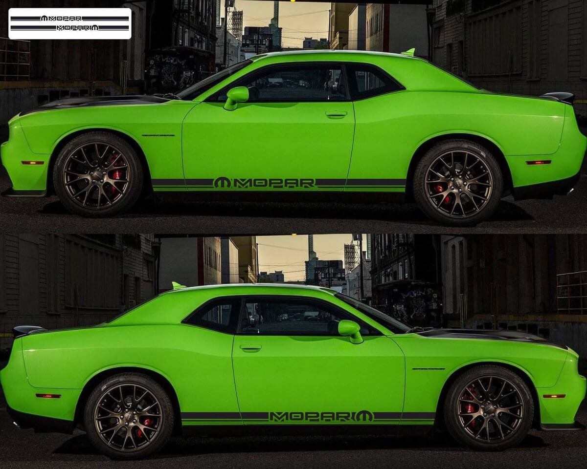 2x Zij Rally Vinyl Decals Stickers 4 voor Dodge Challenger
