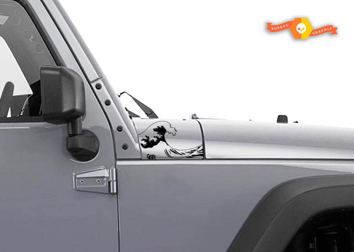 Ocean Wave Motorkap Zij Vinyl Decal Set voor Jeep Wrangler JK