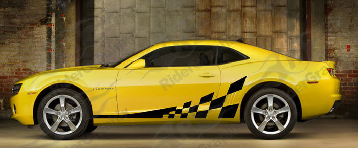2010-2015 Camaro Side Accent Checker Vlag Stripe Kit Vinyl Decals Stickers
