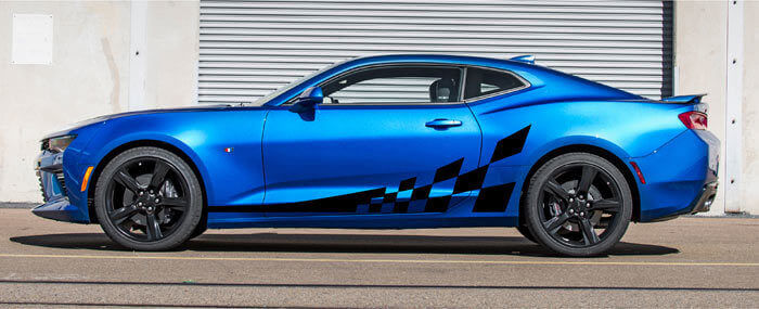 2016 en later Camaro Side Accent Checker Flag Stripe Kit Vinyl Decals Stickers
