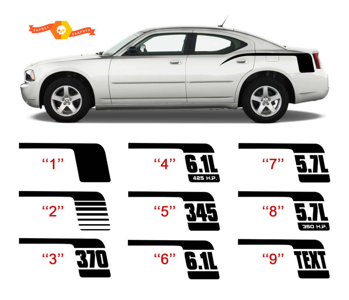 Hockey Stick Stijl Quarter Panel Vinyl Decal Kit voor Dodge Charger 2006-10