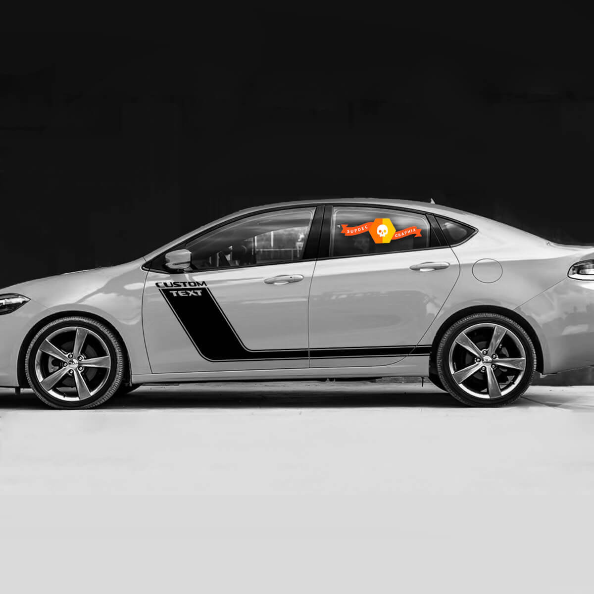Aangepaste tekstzijde accent sportstrepen stickers voor dodge dart
