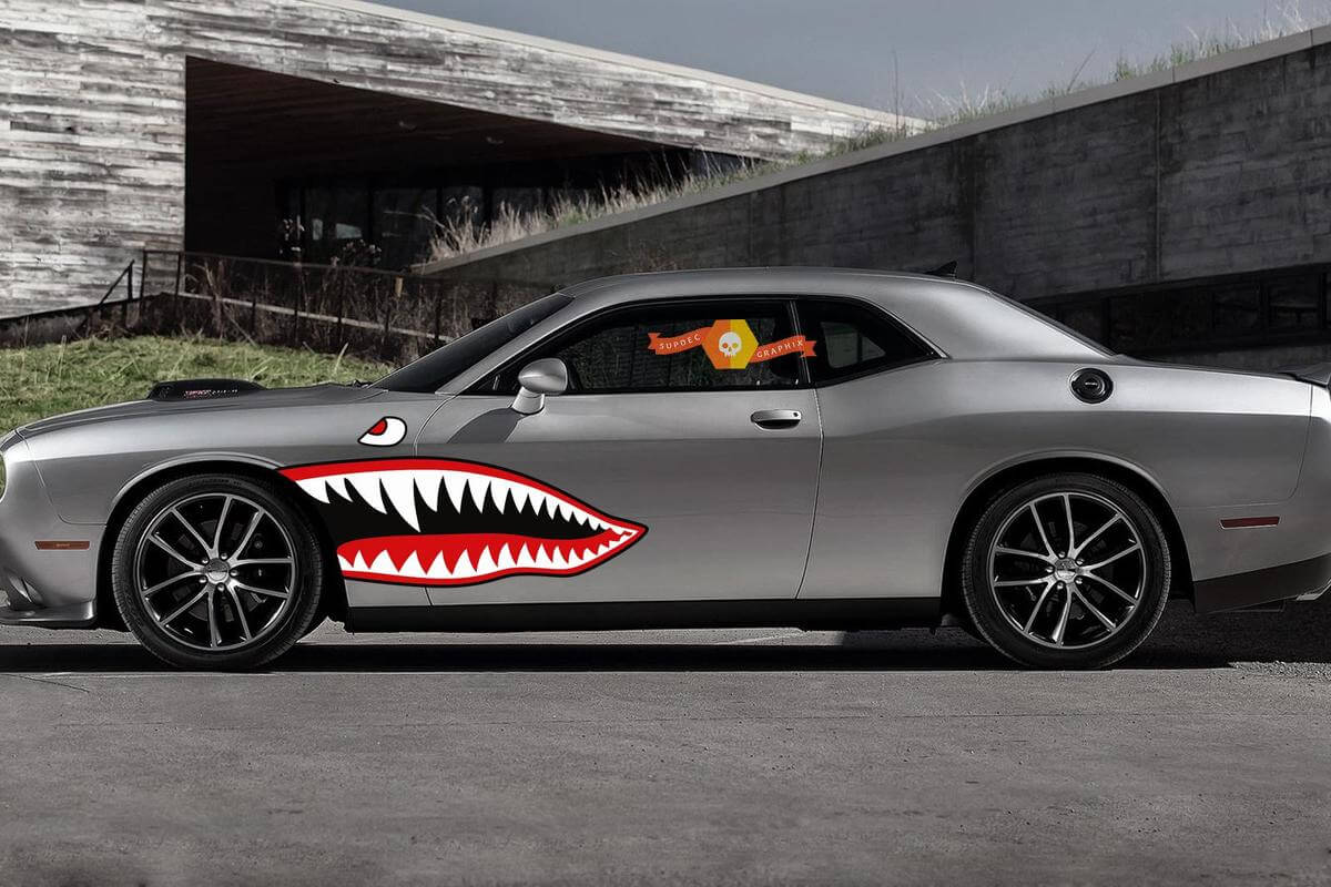 Side Accent Retro Fighter Plane Mouth Stripe Kit Universal Fit voor veel voertuigen Oplader Challenger