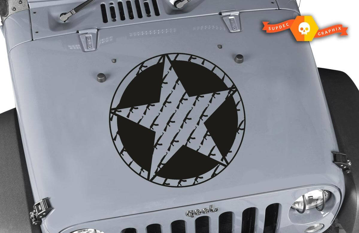 Oscar Mike AK-47 Geweer Ster Kap Vinyl Sticker voor Jeep Wrangler