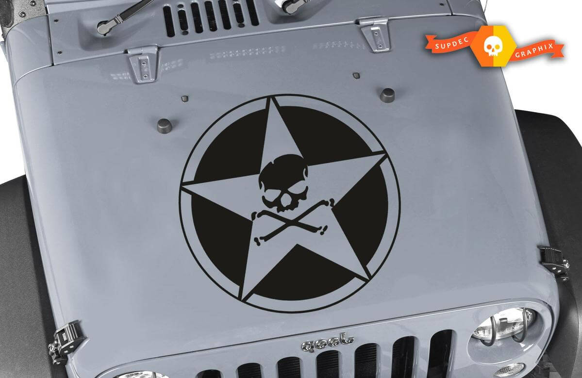Skull and Bones Star Kap Vinyl Decal Sticker voor Jeep Wrangler