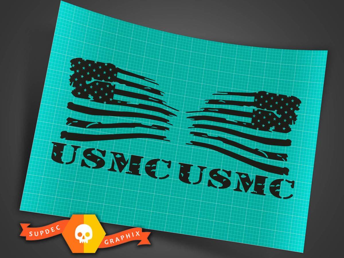 Jeep Wrangler militaire zwarte USMC Amerikaanse vlag omgekeerde set opladen verontrust