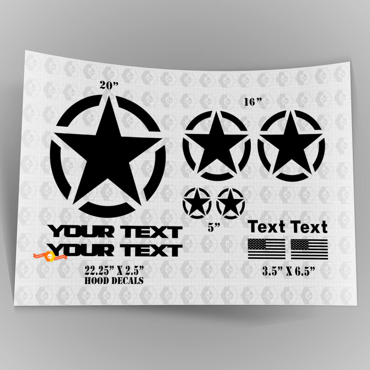 Oscar Mike OM Style Militaire Ster Decal Kit met Motorkap Stickers Decals voor Jeep Wrangler