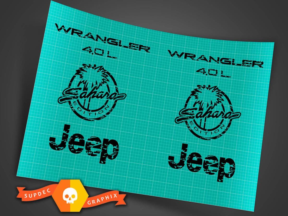 Jeep Wrangler Sahara 4.0 TJ spatbordlogo's versleten 1997 -2006