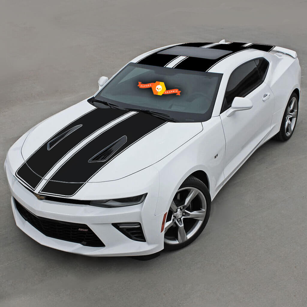 Chevrolet Camaro 2016-2018 -ss- Top dubbele vinyl strepen met krijtstrepen