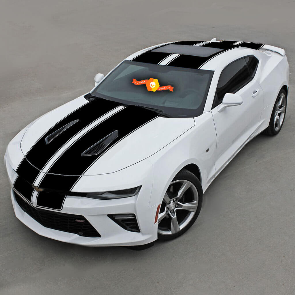 Chevrolet Camaro 2016 -2018 -ss- Top dubbele vinyl strepen met krijtstrepen