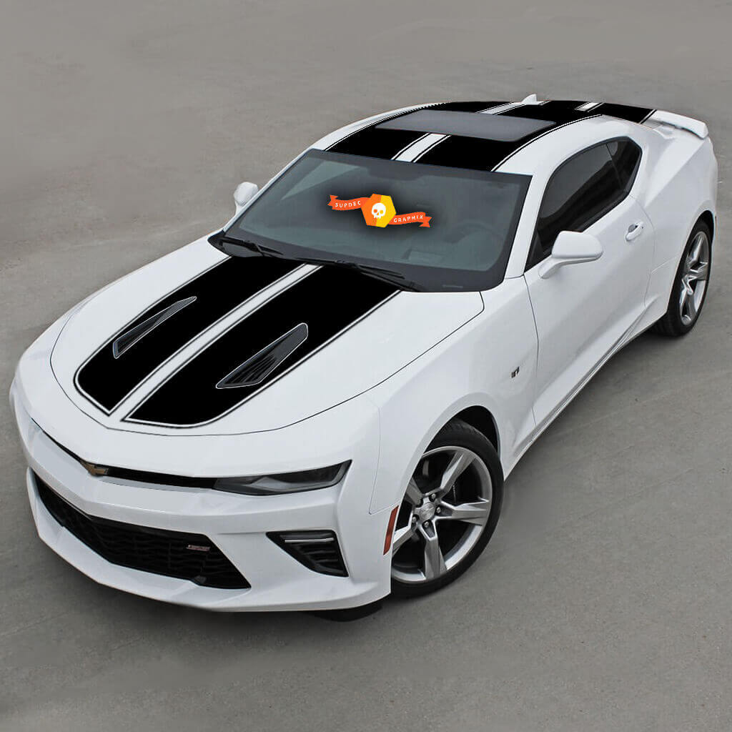 Chevrolet Camaro 2016- 2018 -ss- Top dubbele vinylstrepen met krijtstrepen