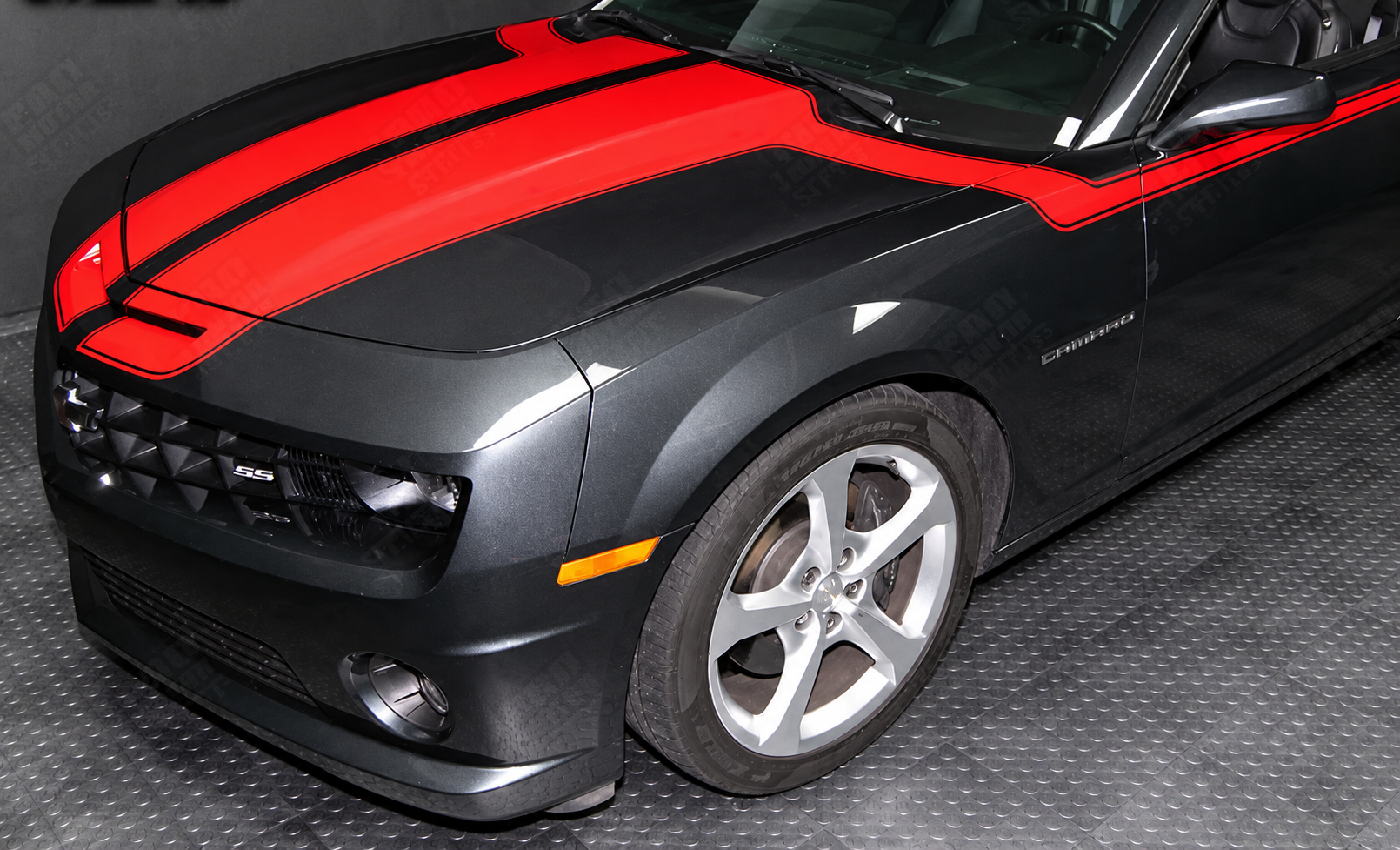 Rally Sport Hood To Side Stripe Kit — Vinylsticker (motorkap, zijkant) voor Chevrolet Camaro 2010-2015