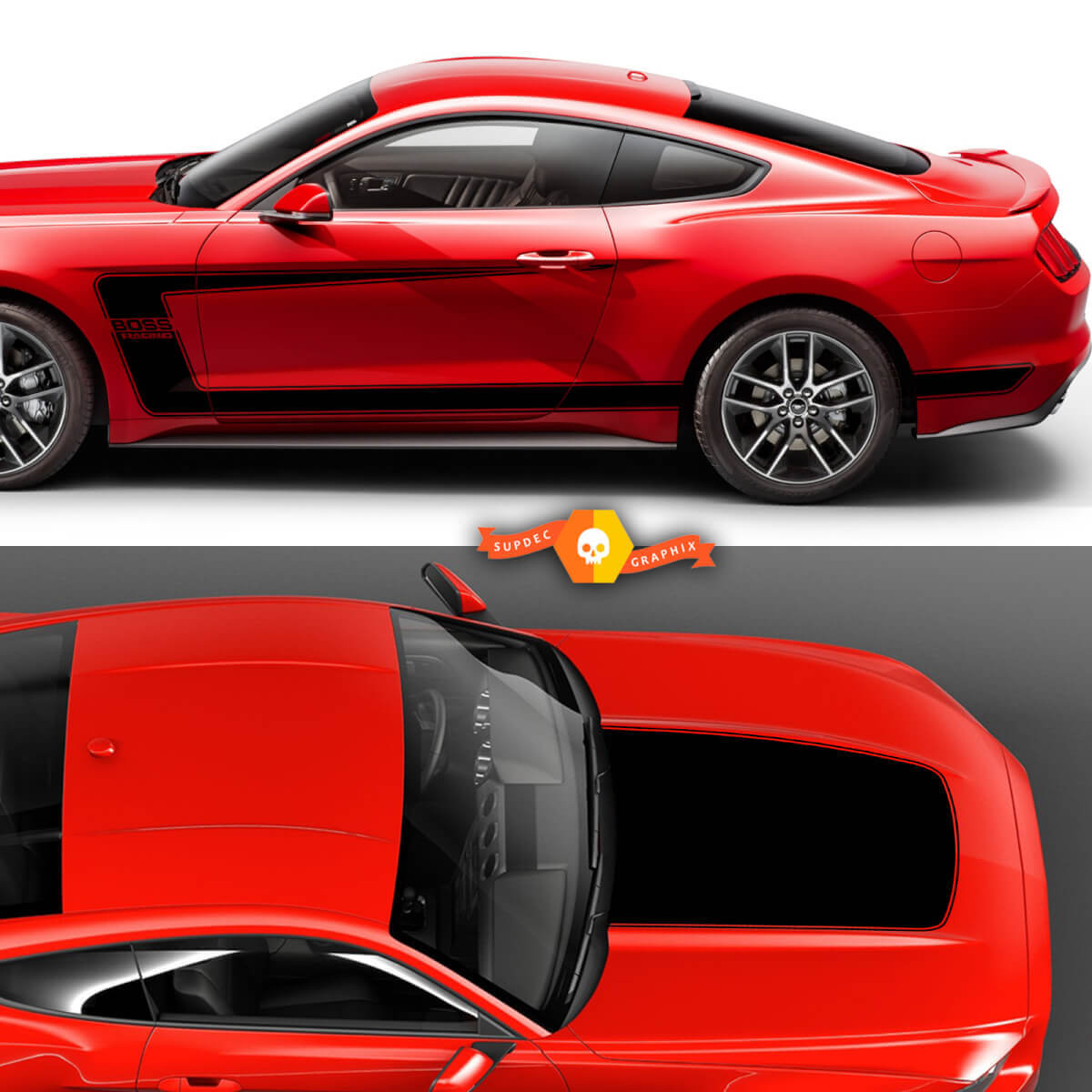 Boss 302 Motorkap- en Zijstrepen Vinyl Stickers Kit voor Musclecar Musclecarmodel 2015-24