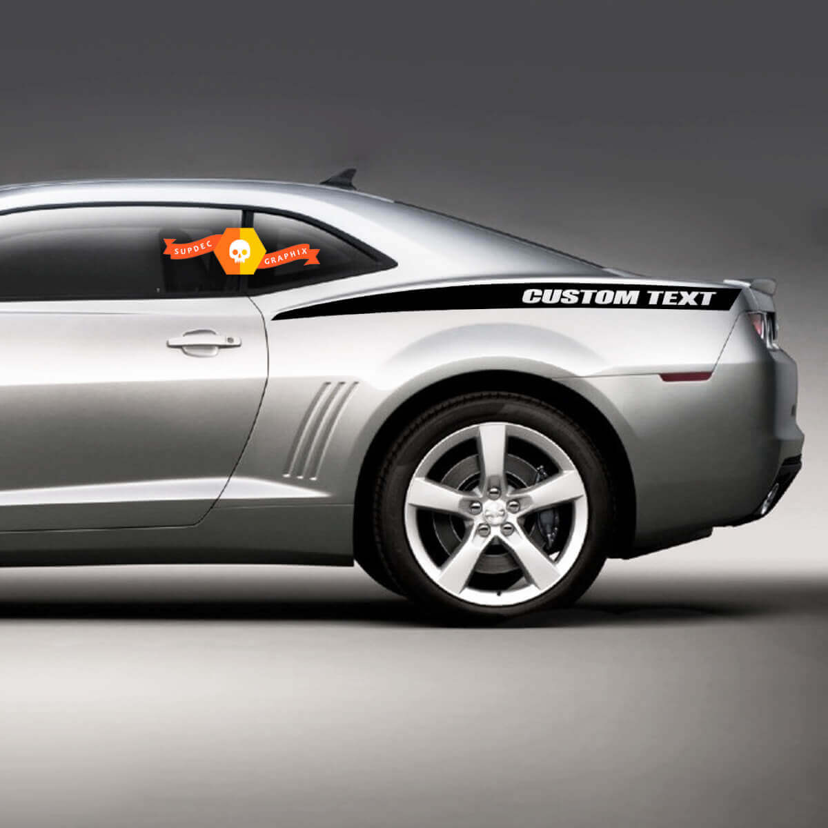Achterste kwart zijstreep decal met aangepaste tekst voor Chevrolet Camaro 2010-2024