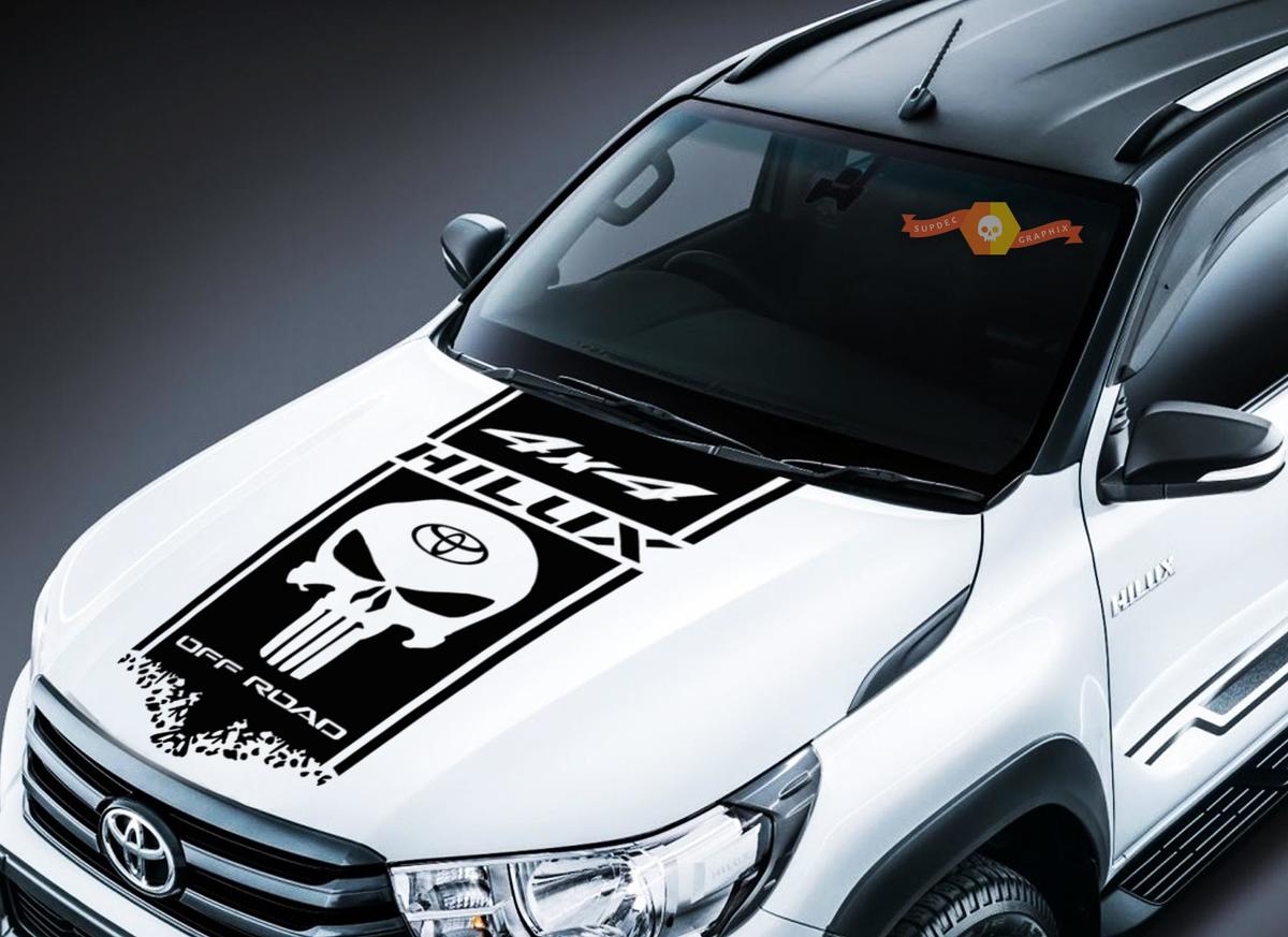 Punisher-stijl brede streep motorkap vinyl decal sticker voor Toyota Hilux