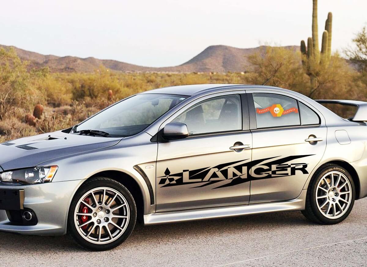 MITSUBISHI LANCER 2x zijstrepen vinyl carrosseriestickers sticker grafisch embleem logo
