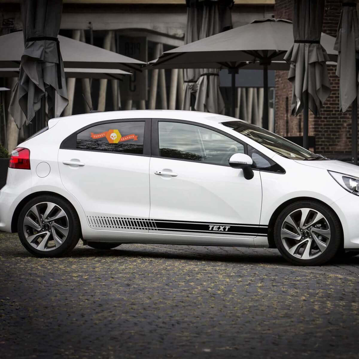2x zijstrepen, grafische vinyl carrosseriestickers, racestickers, logo passend bij Kia RIO
