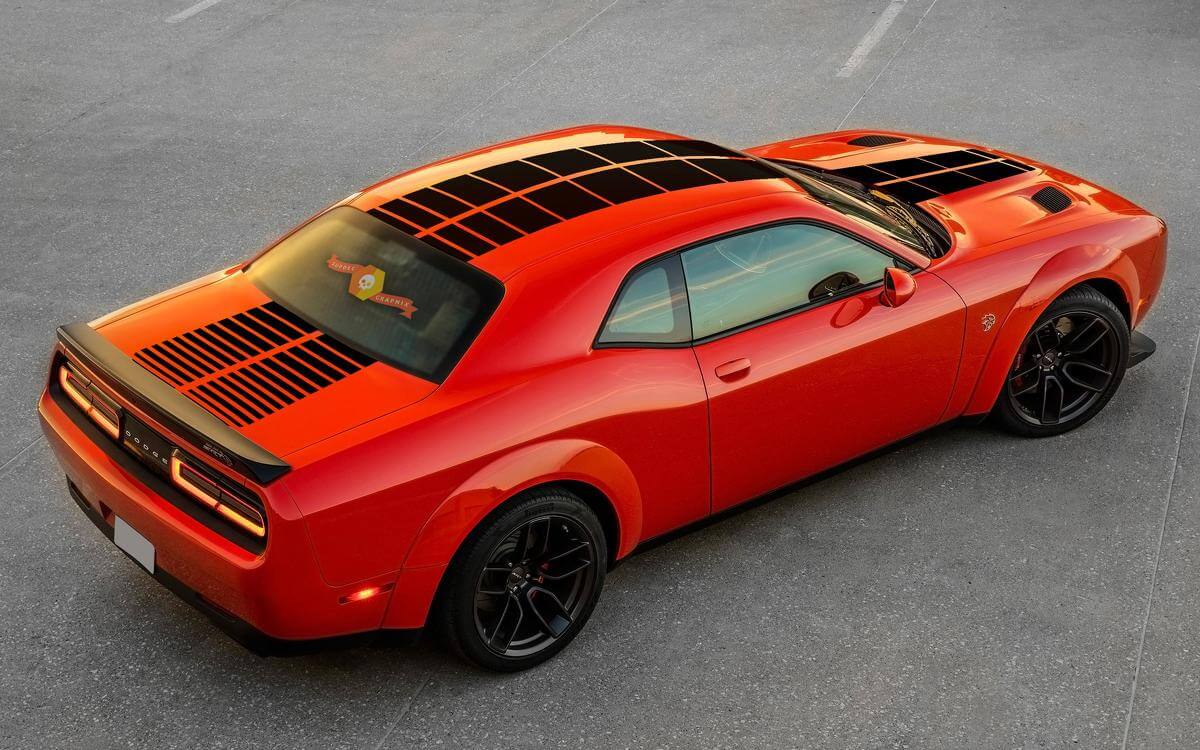 Dubbel geblokte strepen motorkap dak kofferdeksel vinyl decal sticker voor Dodge Challenger
