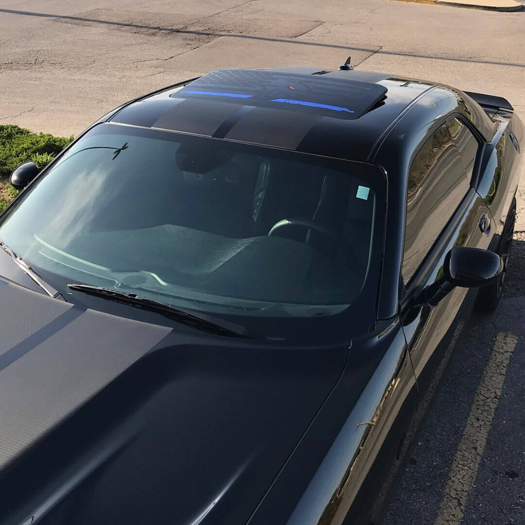 Raamhemel US-vlag blauwe lijn Vinyl voorruit sticker grafische stickers voor Dodge Challenger