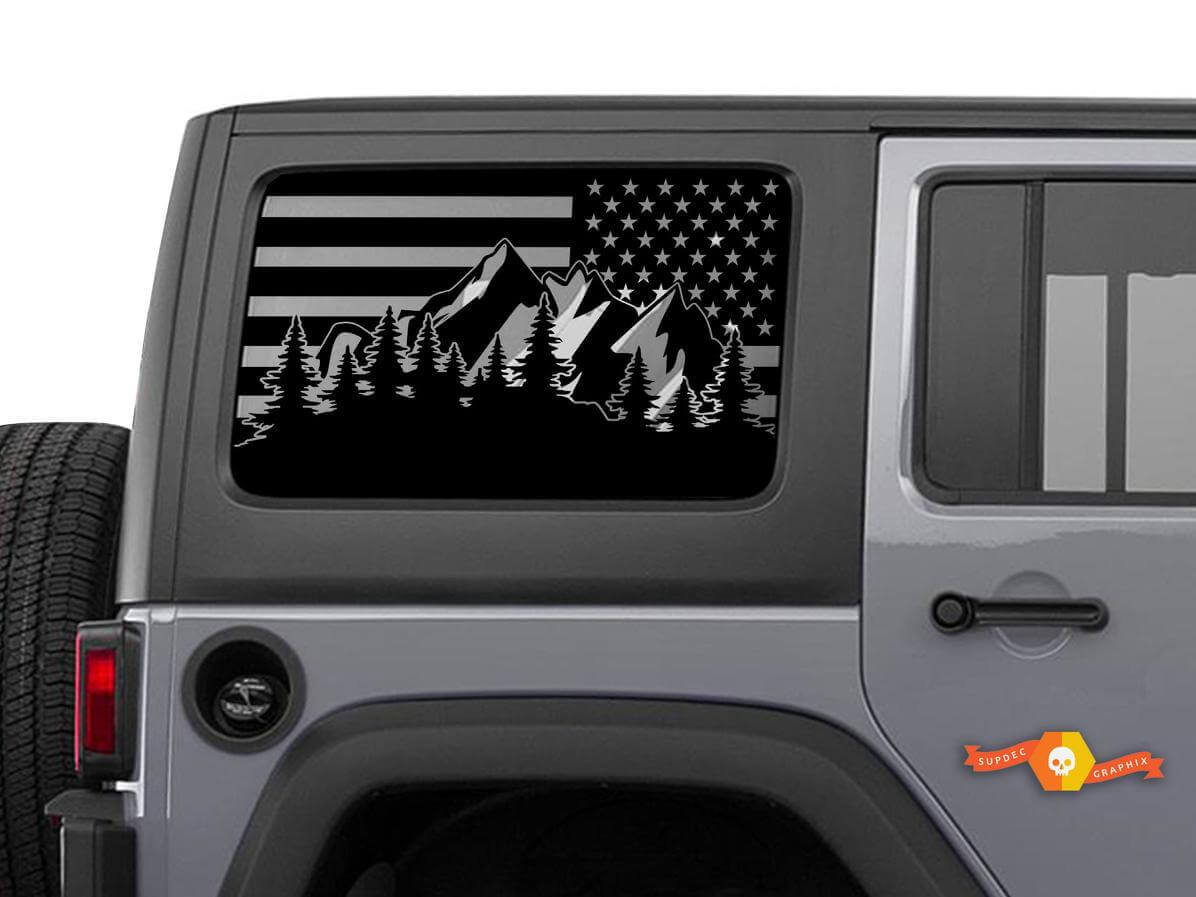 USA-vlag berg achterzijruit vinyl decal set voor Jeep Wrangler Unlimited 4-deurs