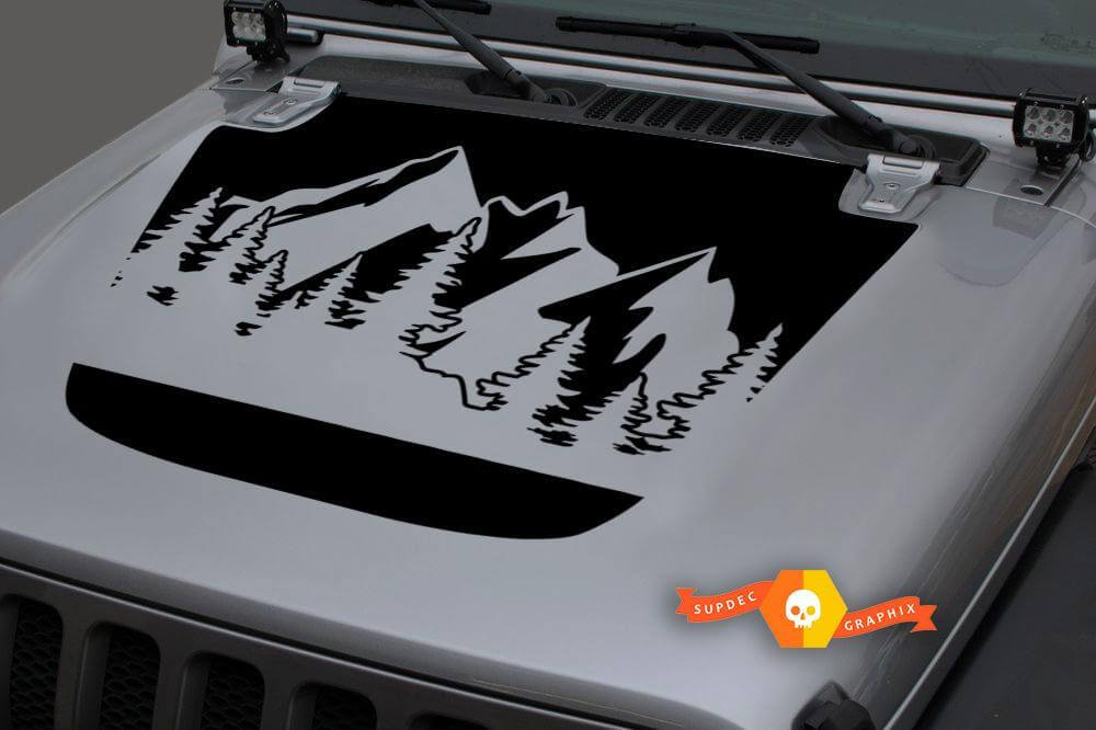Forest Mountains Blackout Motorkap Vinyl Decal Sticker 2 voor Jeep Wrangler JL
