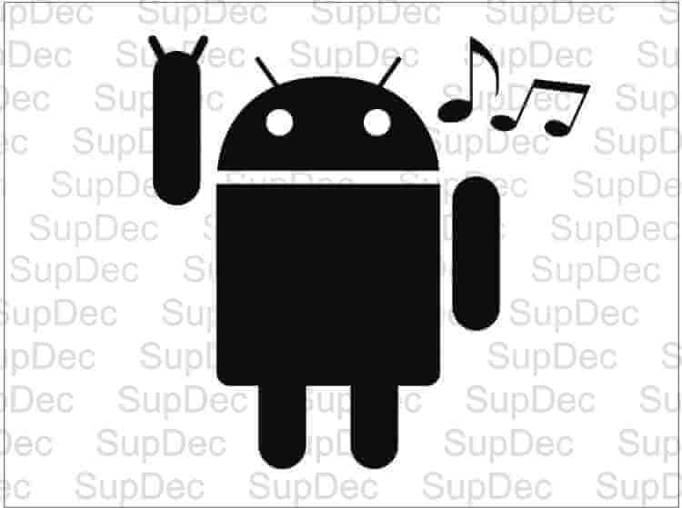 Android luistert naar muziek

