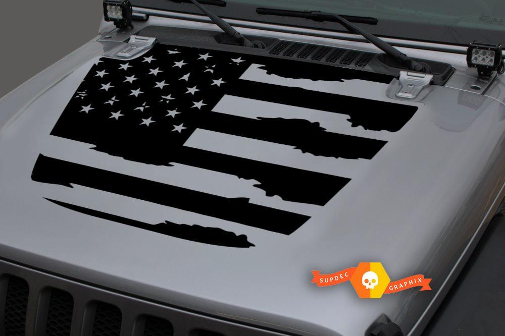 Versleten Amerikaanse Vlag Motorkap Vinyl Decal Sticker voor Jeep Wrangler 2018-2019