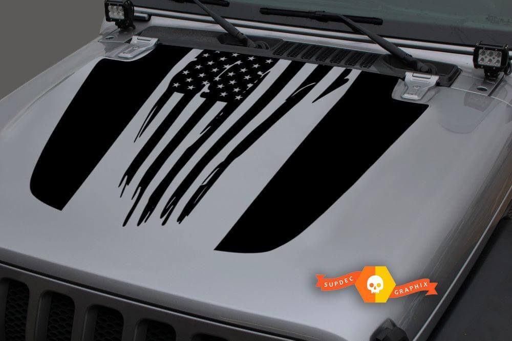USA-vlag Blackout Motorkap Vinyl Decal Sticker 2 voor Jeep Wrangler JL