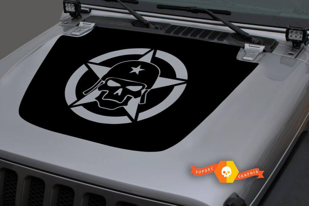 Militaire Star Skull Zwartout Hood Vinyl Decal Sticker voor Jeep Wrangler JL 2
