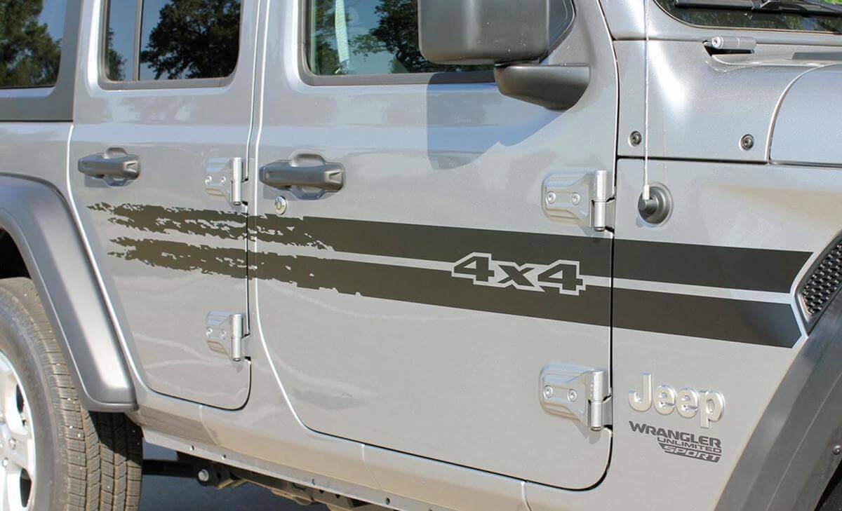 Sport 4x4 Versleten Zijstripes Vinyl Decal Set voor Jeep Wrangler