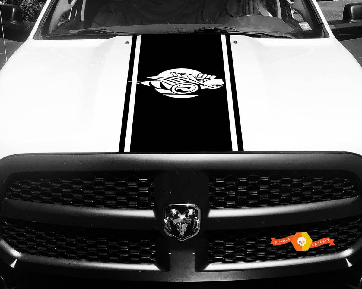 Rumble Bee Logo Outline Stripe Motorkap Vinyl Decal Sticker voor Dodge Ram 1500