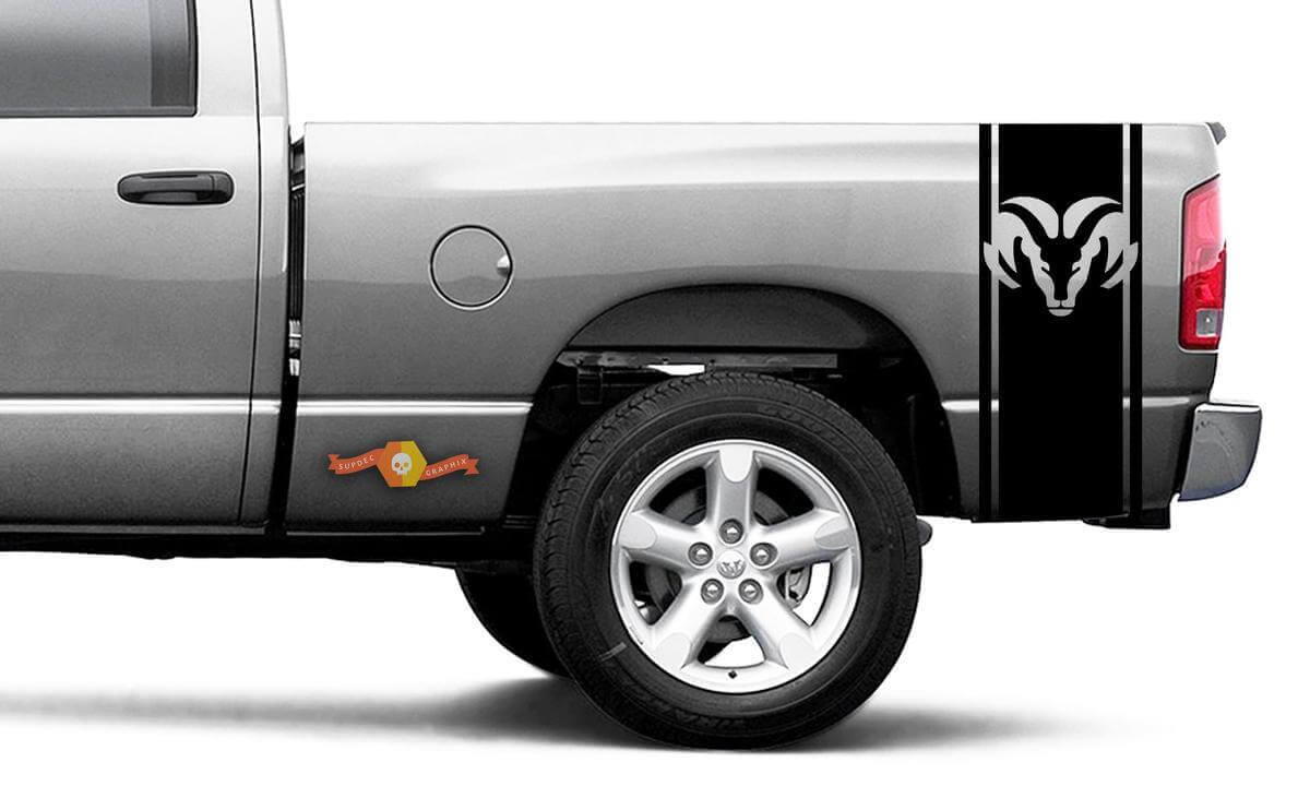 Dodge Ram Vinyl Racing Bed Side Stripe RAM hoofd Decal Sticker #58
