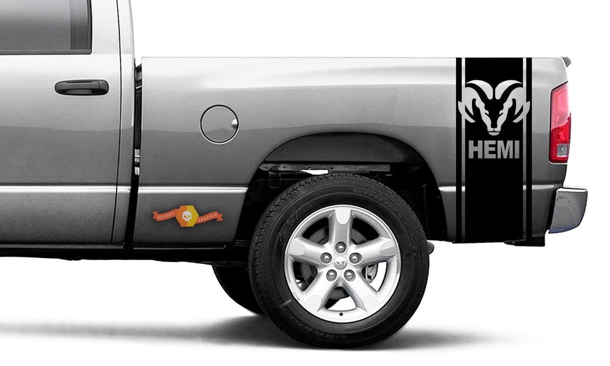 Dodge Ram Vinyl Racing Bed Side Stripe RAM hoofd Decal Sticker #60
