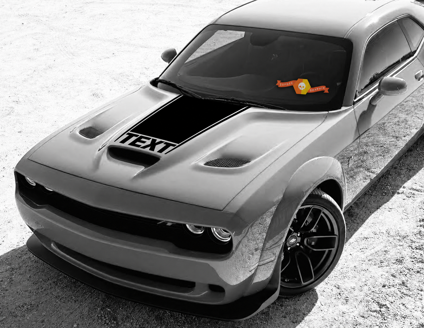 TEXT Tapered Hood Scoop Panel Motorkap Vinylsticker voor Dodge Challenger