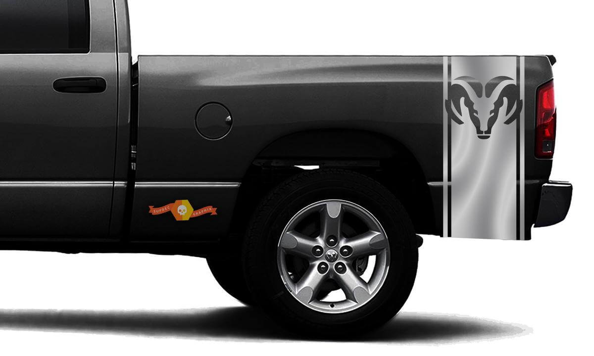 DODGE RAM 1500 VINYL DECAL bed zijstreep race CHROME sticker DODGE #90
