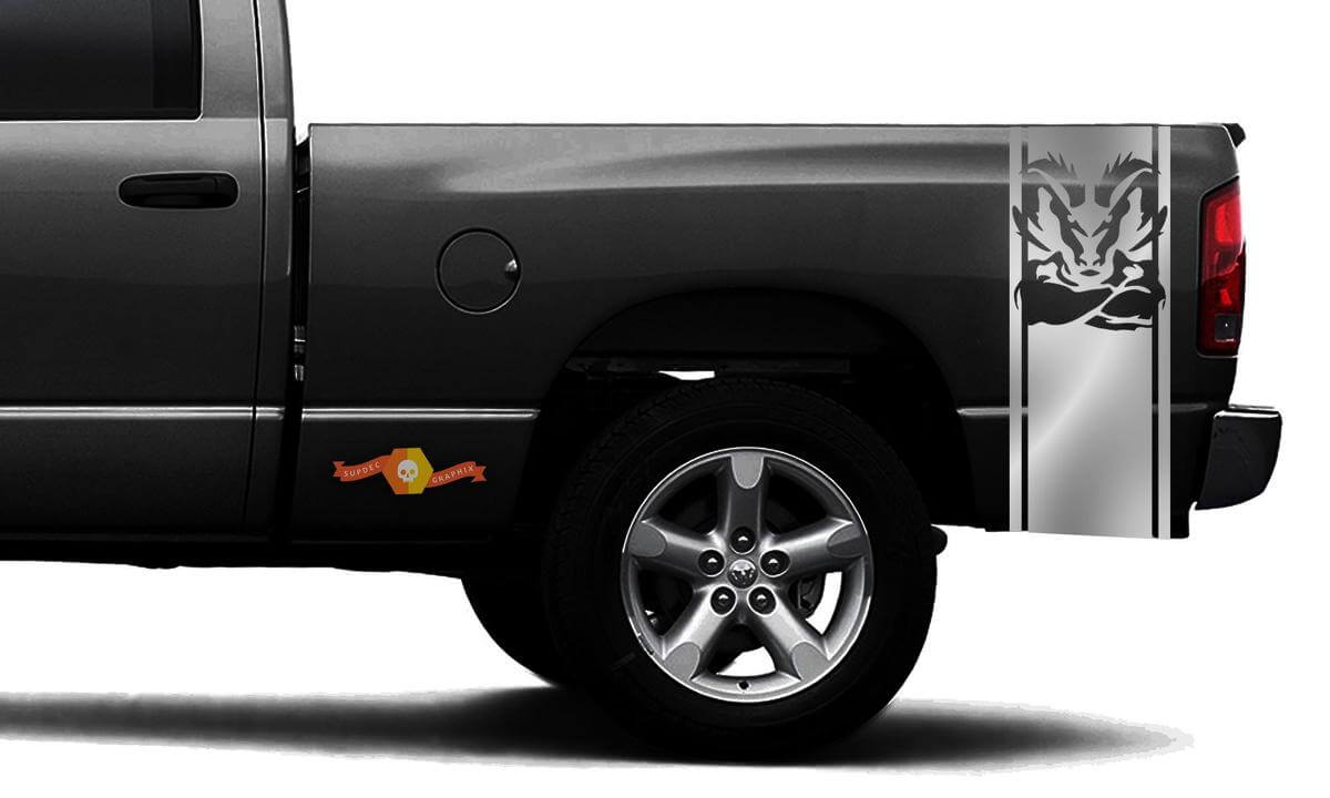 DODGE RAM 1500 VINYL DECAL bed zijstreep race CHROME sticker Ram Rumble Bee Hemi #97
